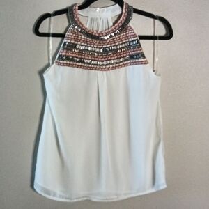 Zara Embellished Halter Top White Embroidered Beaded Blouse M